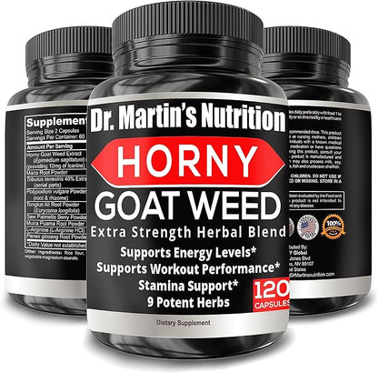 Super Strength 1590mg Horny Goat Weed 120 Capsules With Maca Arginine & Ginseng - Naturally Boost your Health, Workout Performance, Endurance & Energy, Joint Health For Men & Women (120C)