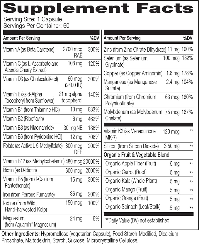 NATURELO Bariatric Multivitamin - One Daily with Iron - Supplement for Post Gastric Bypass Surgery Patients - Natural Whole Food Nutrition - 120 Veggie Capsules