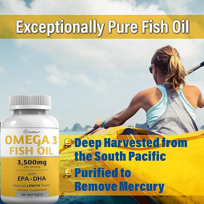 Omega 3 Fatty Acid Supplements. Burpless Fish Oil 3000mg High EPA DHA for Women & Men. Odorless, No Burp, Mercury Free Omega 3 Capsules.