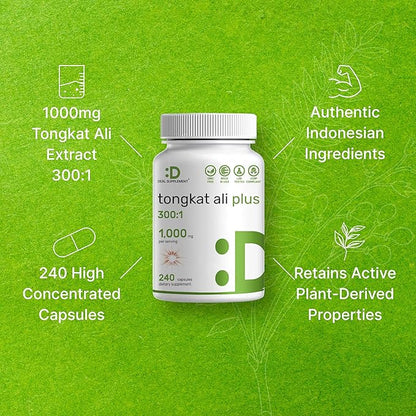 Deal Supplement Tongkat Ali Extract 300:1 with Horny Goat Weed 1,100mg, 240 Capsules – Indonesian Longjack Eurycoma Longifolia Root – Extra Strength Herbal Supplement for Energy