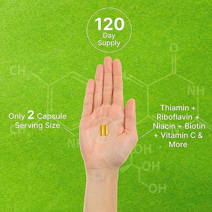 Bioactive Vitamin B Complex, 240 Veggie Capsules - Methylated Multivitamin B Complex & Esterified Vitamin C – High Potency & Easy Absorption – Immune, Energy, & Metabolism Supplement – Non-GMO