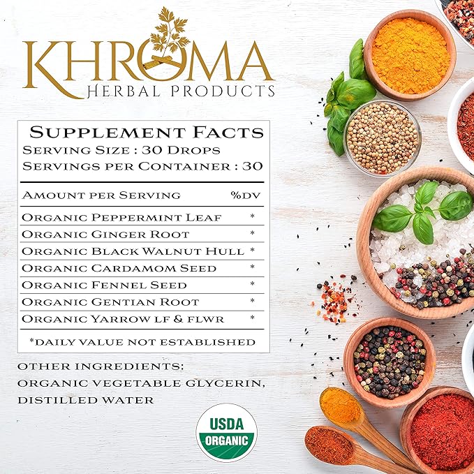 Khroma Organic Digestive Blend - 2 oz Liquid Dietary Supplement - 30 Servings in a Glass Bottle