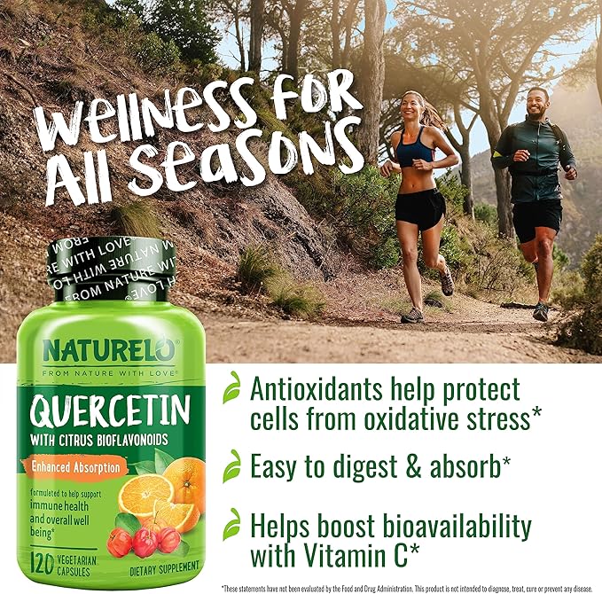 NATURELO Quercetin Citrus Bioflavonoid Supports Immune Health and Overall Well Being* 120 Quercetin 500mg Capsules