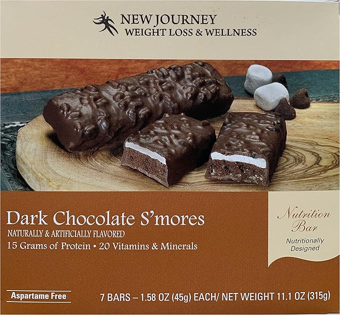 Dark Chocolate S'mores Bar - New Journey Weight Loss & Wellness - High Protein Meal Replacement Nutrition Bar (7 bars/box)