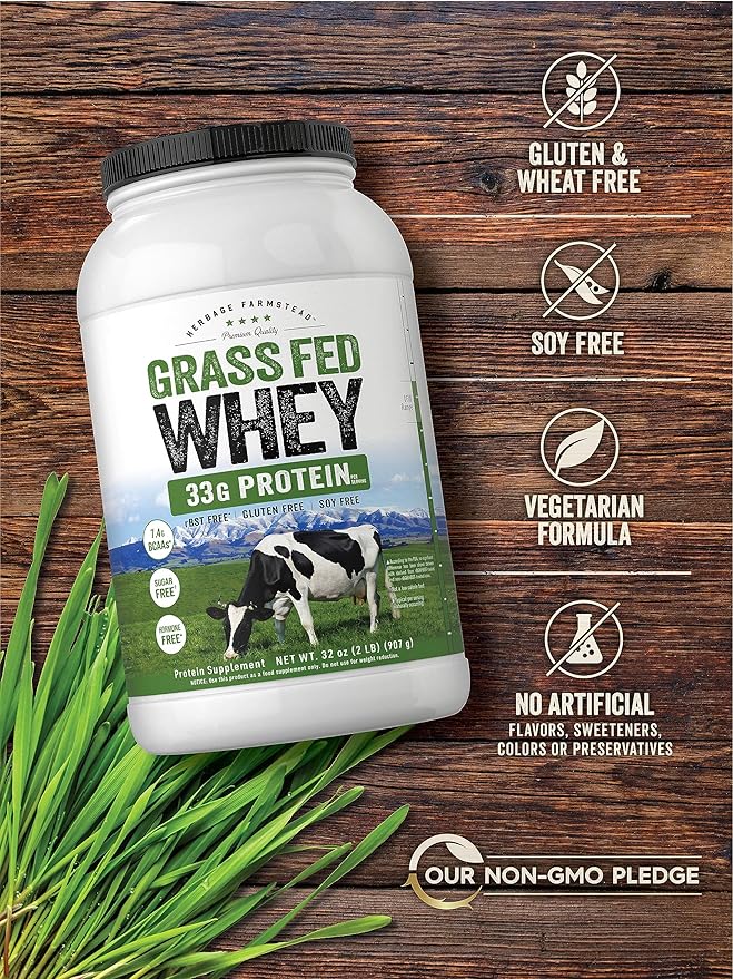 Carlyle Grass Fed Whey Protein Powder | 2lb | 33g of Protein Per Serving | Unflavored | Sugar and Hormone Free | Non-GMO and Gluten Free Supplement | by Herbage Farmstead