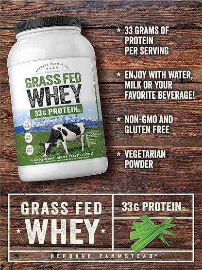 Carlyle Grass Fed Whey Protein Powder | 2lb | 33g of Protein Per Serving | Unflavored | Sugar and Hormone Free | Non-GMO and Gluten Free Supplement | by Herbage Farmstead
