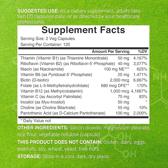 Bioactive Vitamin B Complex, 240 Veggie Capsules - Methylated Multivitamin B Complex & Esterified Vitamin C – High Potency & Easy Absorption – Immune, Energy, & Metabolism Supplement – Non-GMO