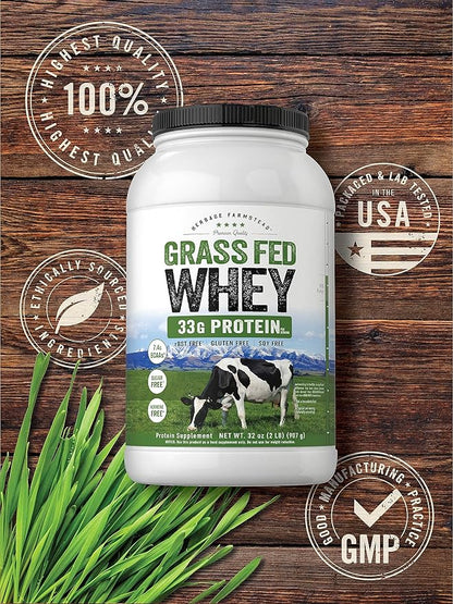 Carlyle Grass Fed Whey Protein Powder | 2lb | 33g of Protein Per Serving | Unflavored | Sugar and Hormone Free | Non-GMO and Gluten Free Supplement | by Herbage Farmstead
