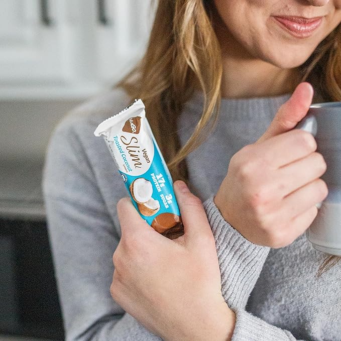 NuGo Slim Dark Chocolate Toasted Coconut, 16g Vegan Protein, 3g Sugar, 7g Fiber, Low Net Carb, Keto Friendly, Gluten Free, 12 C