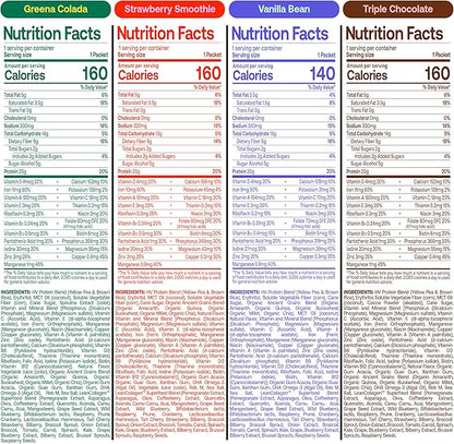 Happy Viking Variety Pack Plant Protein Powder, Created by Venus Williams, 20G Protein, Low Carb, Keto, Vegan, Gluten-Free, Non-GMO, Superfoods, Complete Meal Replacement, 8 Single Serve Packs