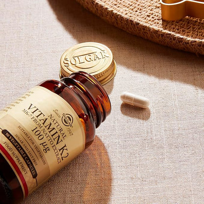 Solgar Vitamin K2 MK7 100mcg Vegetable Capsules Supports Bone Health Natural Whole Food Source from Natto Extract NonGMO Gluten Free Servings, Original, 50 Count