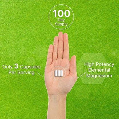 Magnesium Glycinate 400mg | Elemental Magnesium - 300 Capsules | Chelated for Easy Absorption | Highly Purified Essential Trace Mineral for Muscle, Joint, Heart, & Immune Support